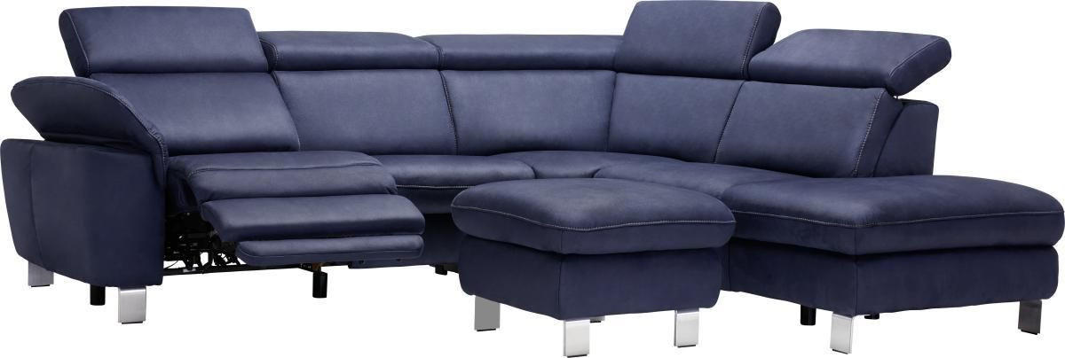 ECKSOFA Dunkelblau Flachgewebe, Mikrofaser  - Beige/Alufarben, Design, Textil/Metall (271/239cm) - Cantus