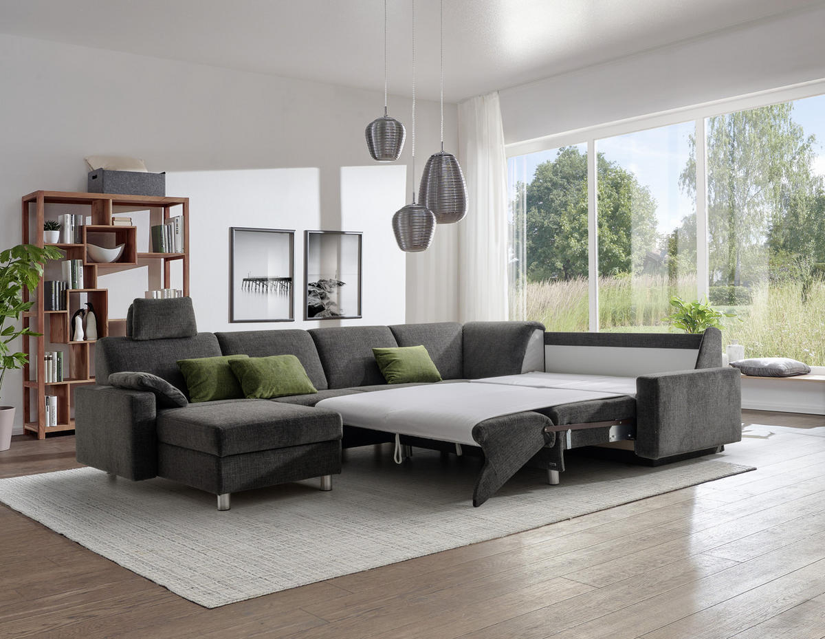 WOHNLANDSCHAFT in Chenille Anthrazit  - Anthrazit/Alufarben, KONVENTIONELL, Textil (158/323/237cm) - Sedda