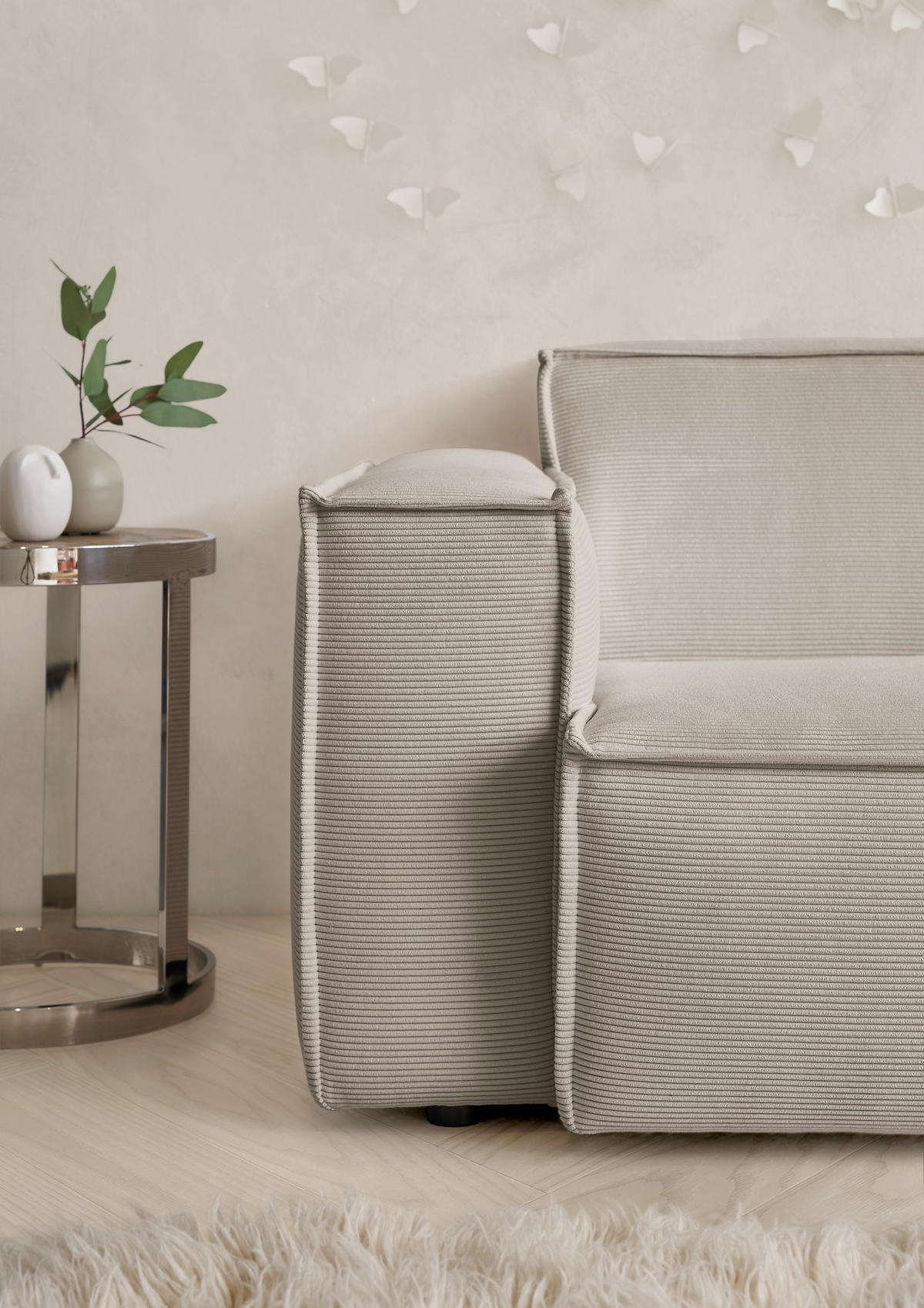 ECKSOFA in Feincord Sandfarben  - Sandfarben/Schwarz, Konventionell, Kunststoff/Textil (276/168cm) - Hom`in