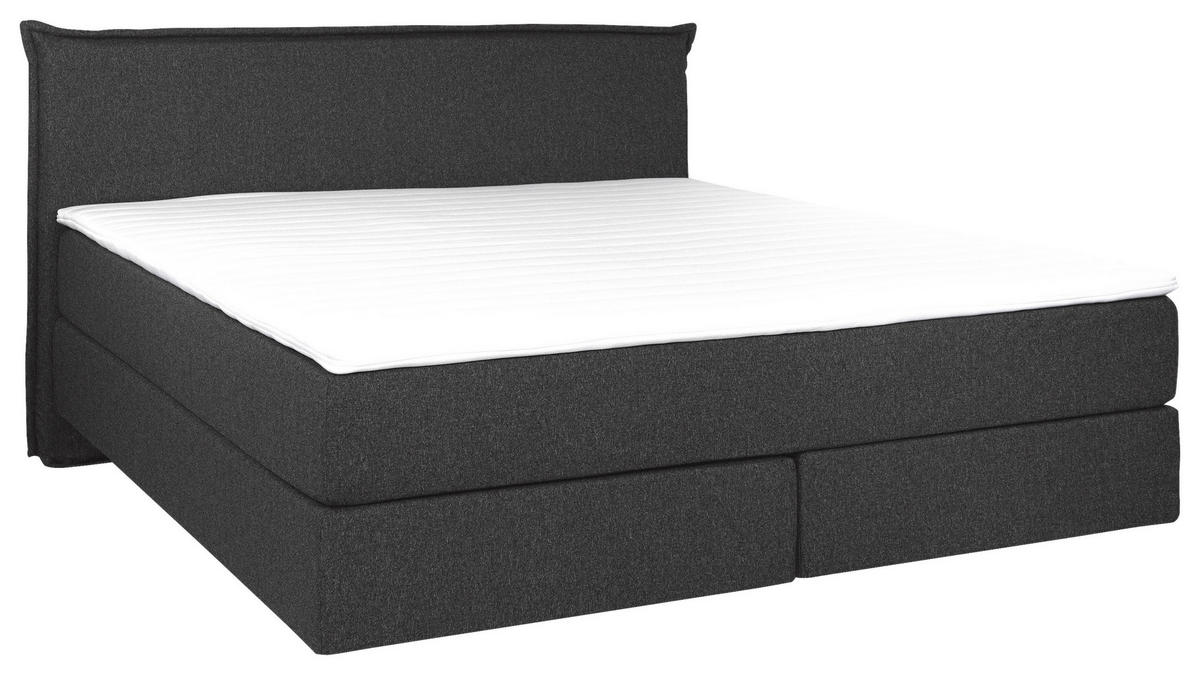 BOXSPRINGBETT 180/200 cm,  in Anthrazit, Matratze, gepolstertes Kopfteil, Topper, H3 + H3 = fest  - Anthrazit/Schwarz, Trend, Textil (180/200cm) - Chameo