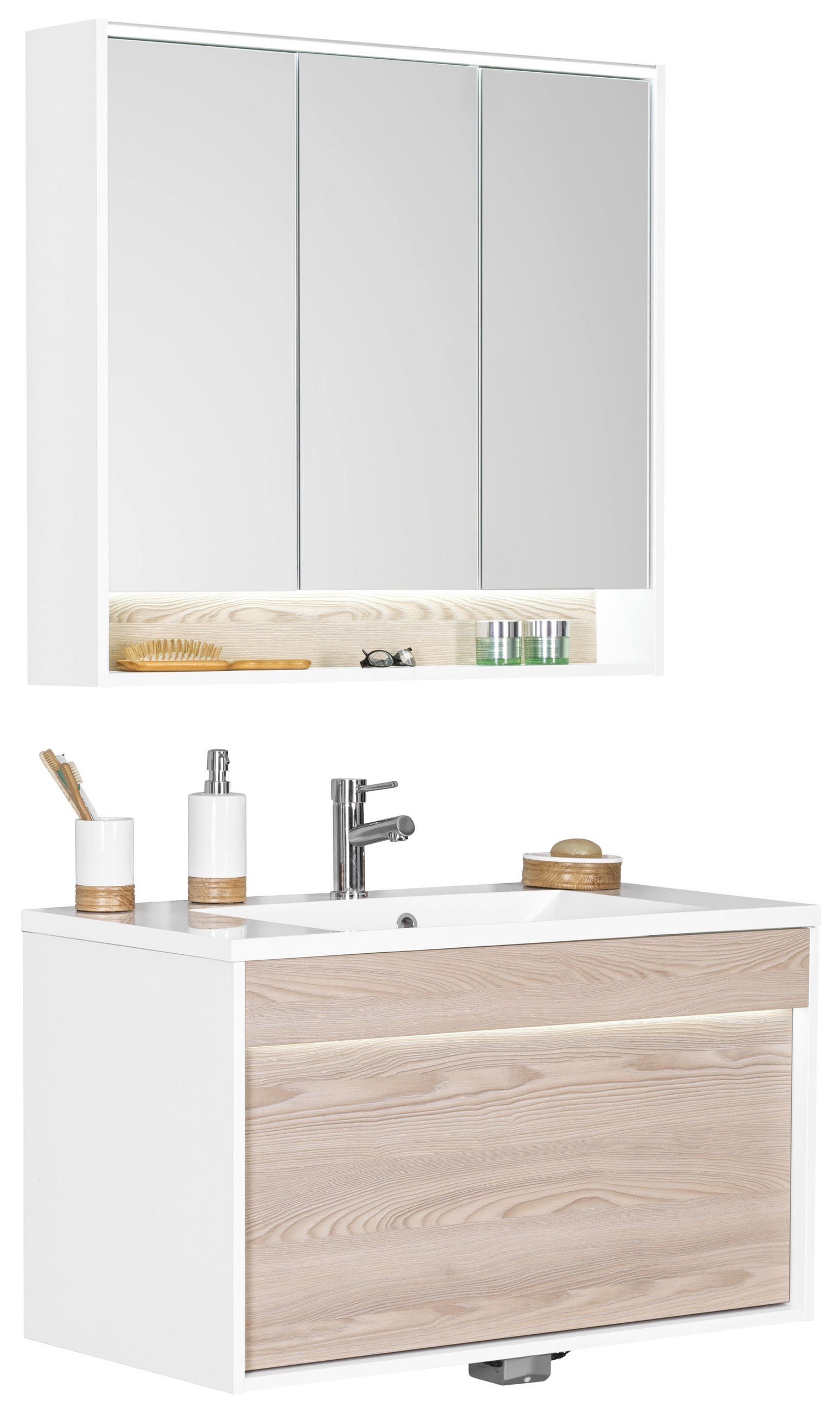 BADEZIMMER  in 90 cm  - Eschefarben/Weiß, KONVENTIONELL, Glas/Holzwerkstoff (90cm) - Voleo