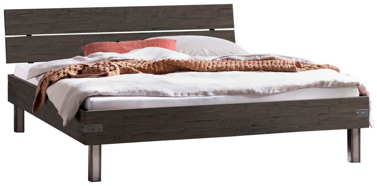 BETT 90/200 cm  in Grau, Akaziefarben  - Grau/Akaziefarben, Design, Holz/Metall (90/200cm) - Hasena