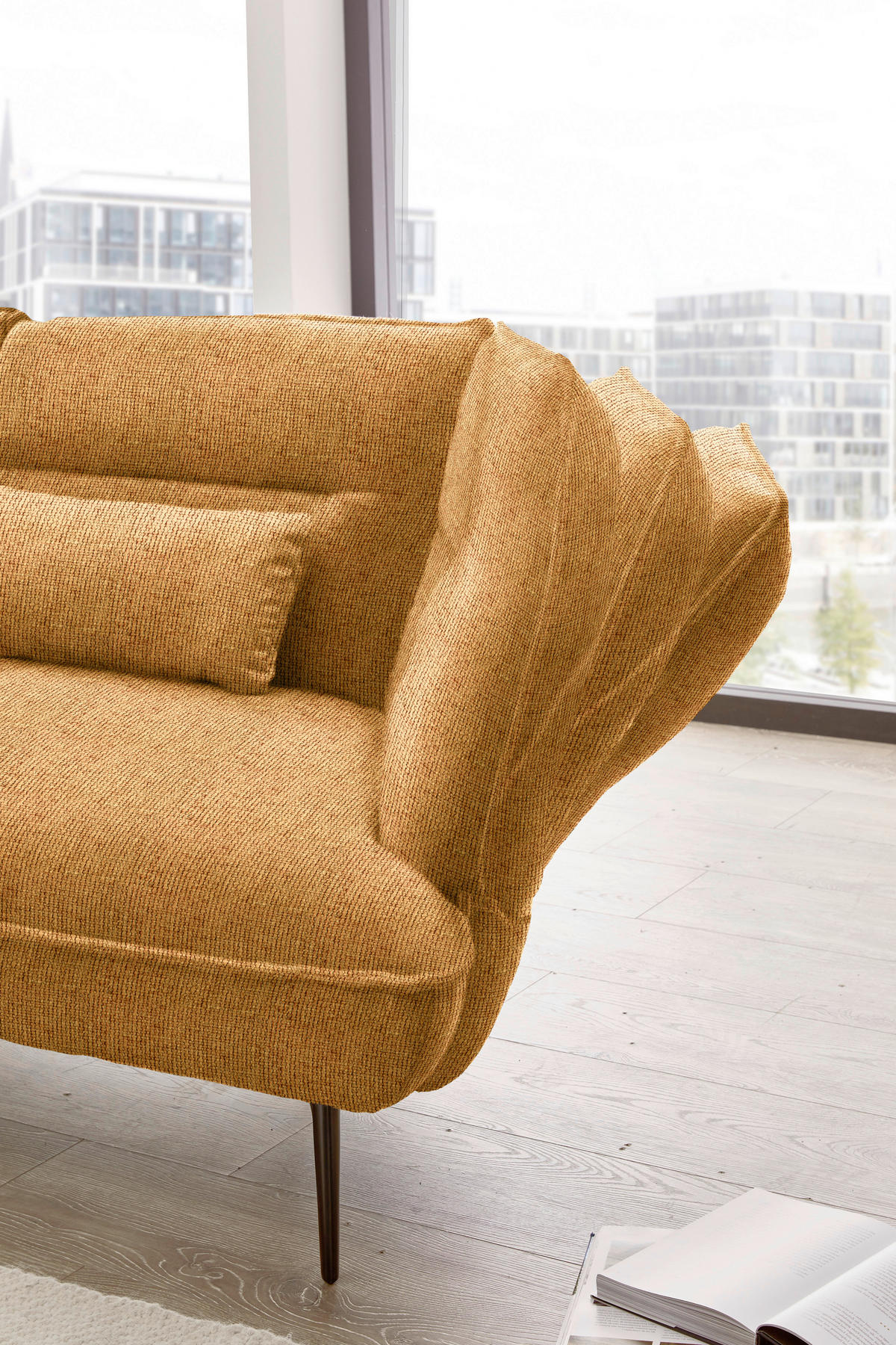 ECKSOFA in Flachgewebe Currygelb  - Currygelb/Schwarz, Design, Textil/Metall (153/339cm) - Moderano