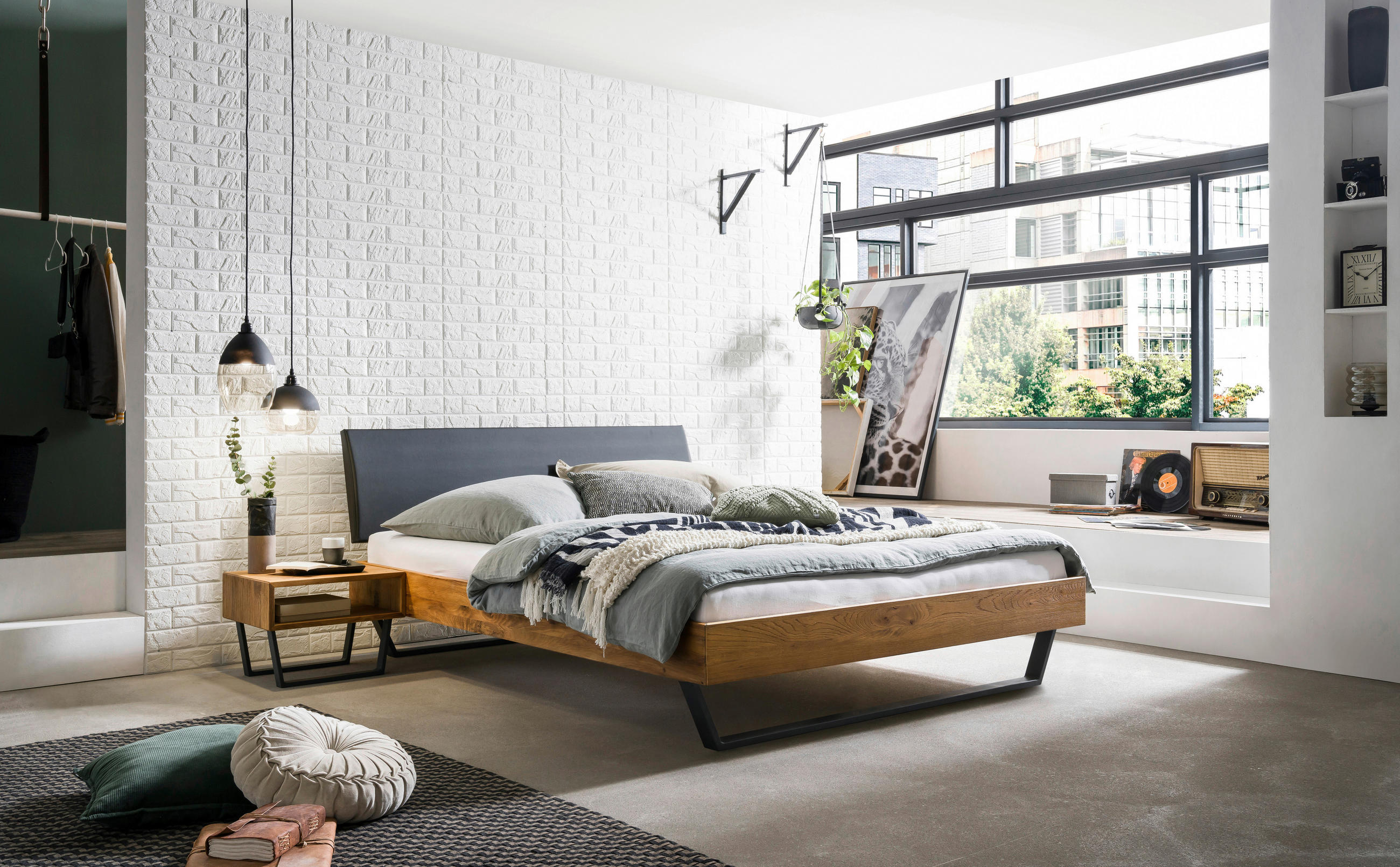BETT 180/200 cm  in Eichefarben   - Eichefarben/Anthrazit, Design, Holz/Textil (180/200cm) - Hasena
