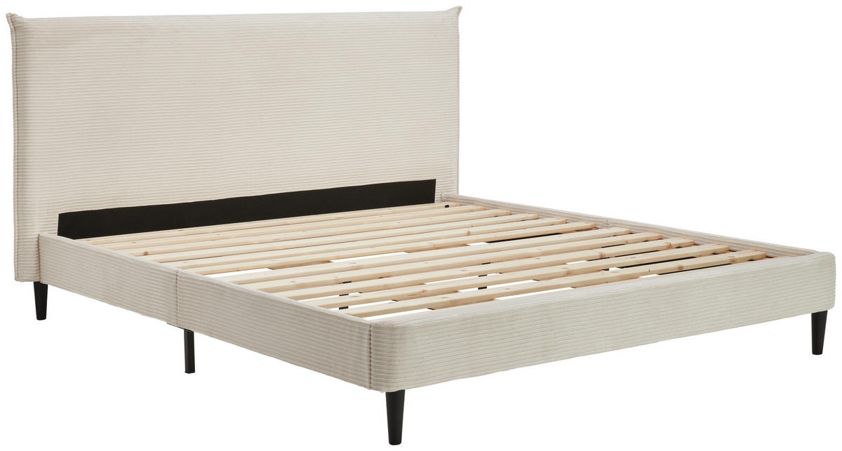 KÁRPITOZOTT ÁGY 180/200 cm  fehér  - natúr színű/fekete, Modern, műanyag/textil (180/200cm) - Livetastic
