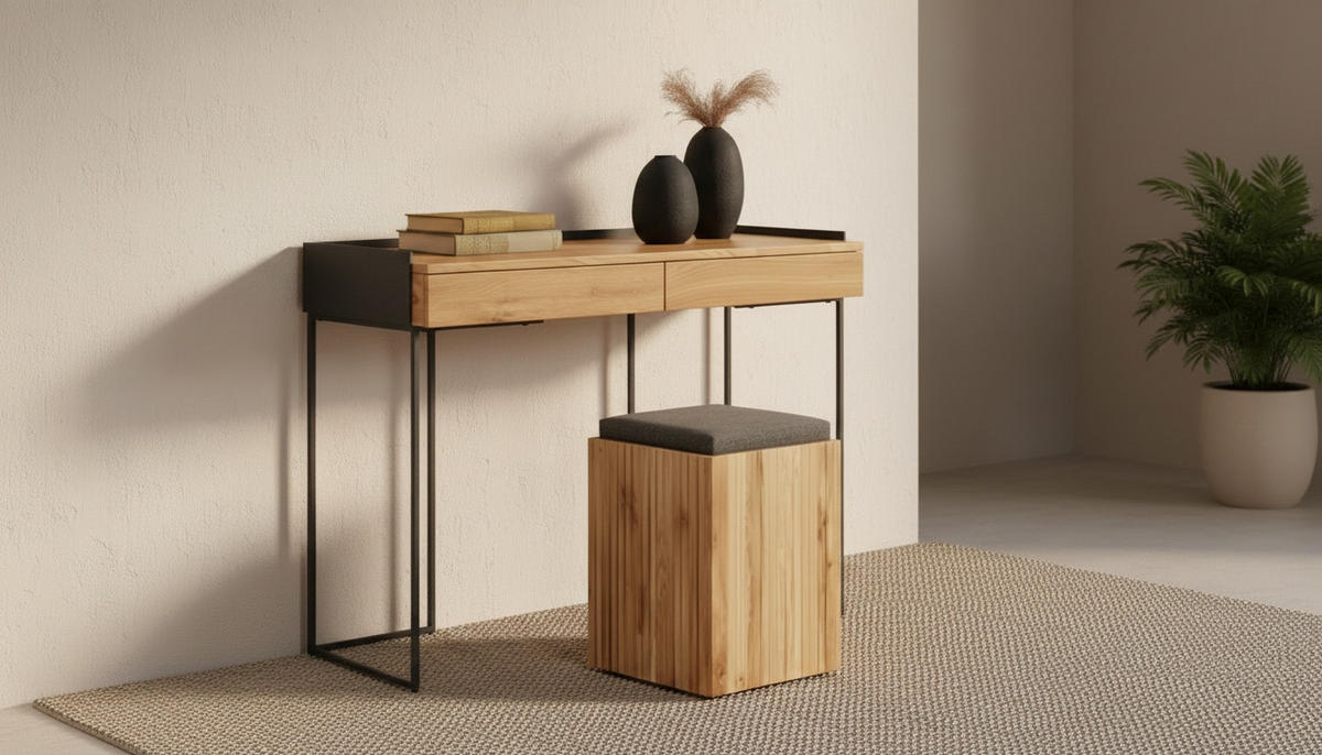 HOCKER in Holz, Textil Anthrazit, Eichefarben  - Eichefarben/Anthrazit, Natur, Holz/Textil (35/52/35cm) - Linea Natura