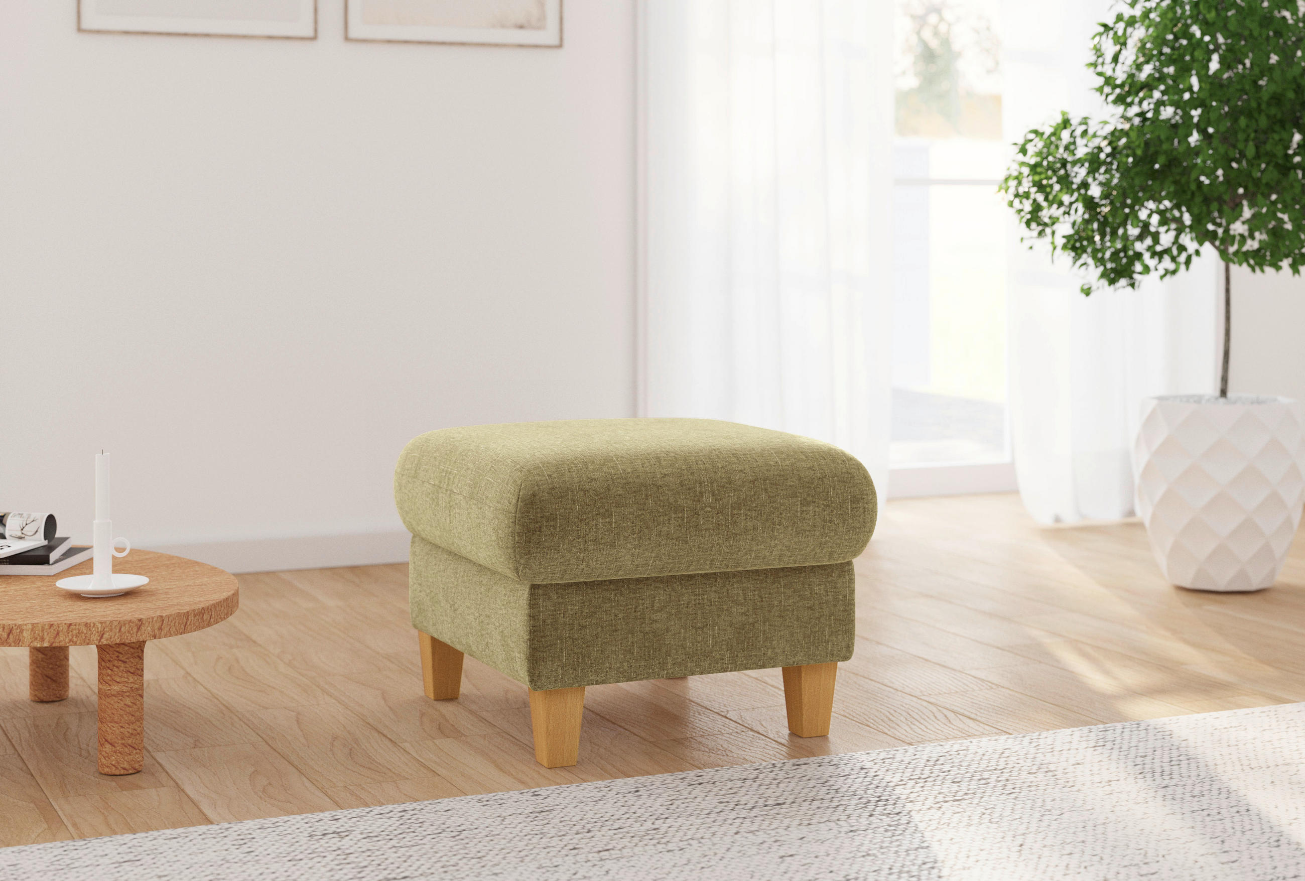 HOCKER Flachgewebe Olivgrün  - Eichefarben/Olivgrün, KONVENTIONELL, Holz/Textil (58/47/58cm) - Sit & More