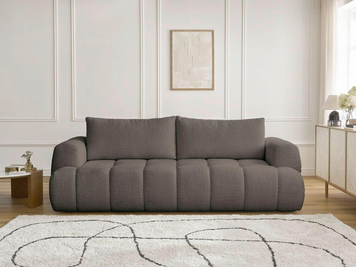 SCHLAFSOFA FUJI Bouclé Taupe  inkl.  - Taupe/Schwarz, MODERN, Kunststoff/Textil (251/113/88cm)