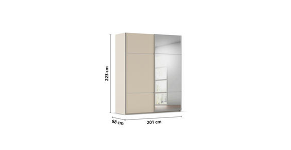SCHWEBETÜRENSCHRANK 201/223/68 cm 2-türig Champagner - Champagner/Alufarben, KONVENTIONELL, Glas/Holzwerkstoff (201/223/68cm) - Novel