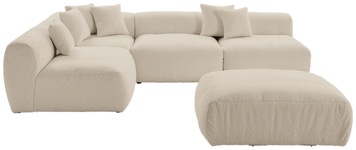 ECKSOFA inkl. Hocker BLOOM Beige Flachgewebe, Teddystoff  - Beige, Trend, Textil (235/315cm) - Livetastic