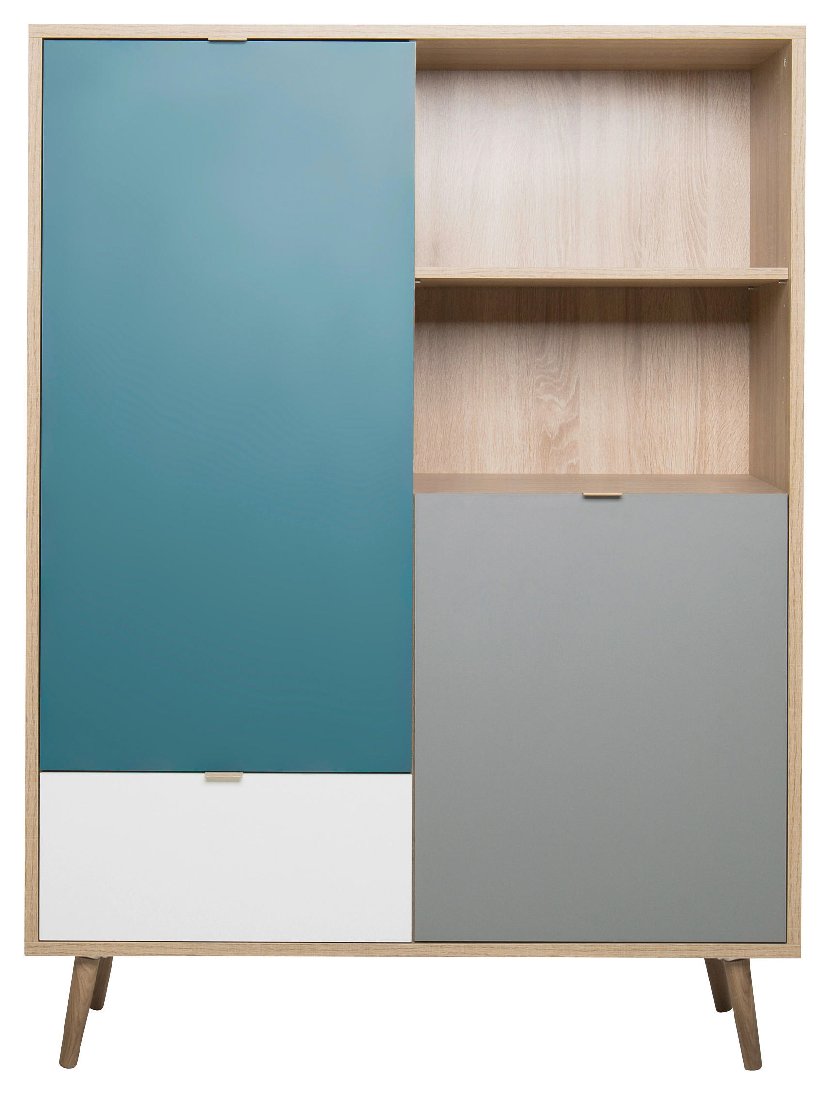 Mid.you Highboard Grau, Weiß, Eiche, Petrol 103x139x40 cm