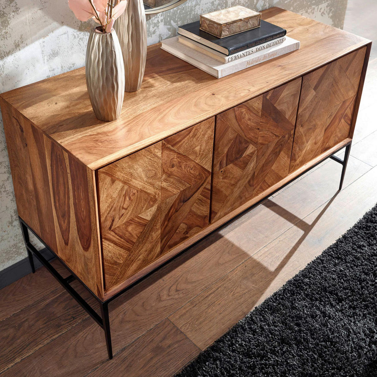 SIDEBOARD  in 123/70/45 cm  - Sheeshamfarben/Schwarz, Design, Holz/Metall (123/70/45cm) - MID.YOU