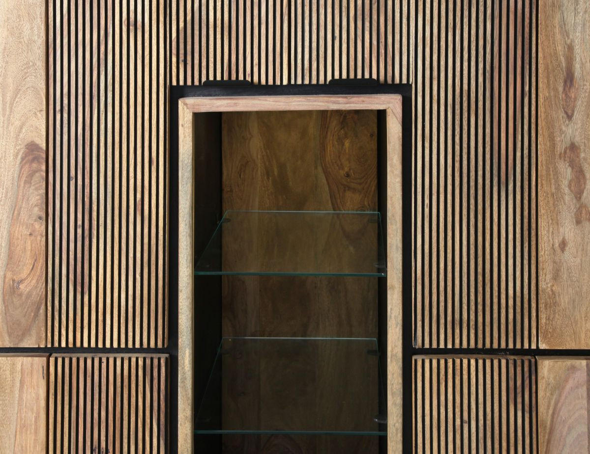 HIGHBOARD  in 150/150/45 cm  - Schwarz/Naturfarben, MODERN, Glas/Holz (150/150/45cm) - Livetastic
