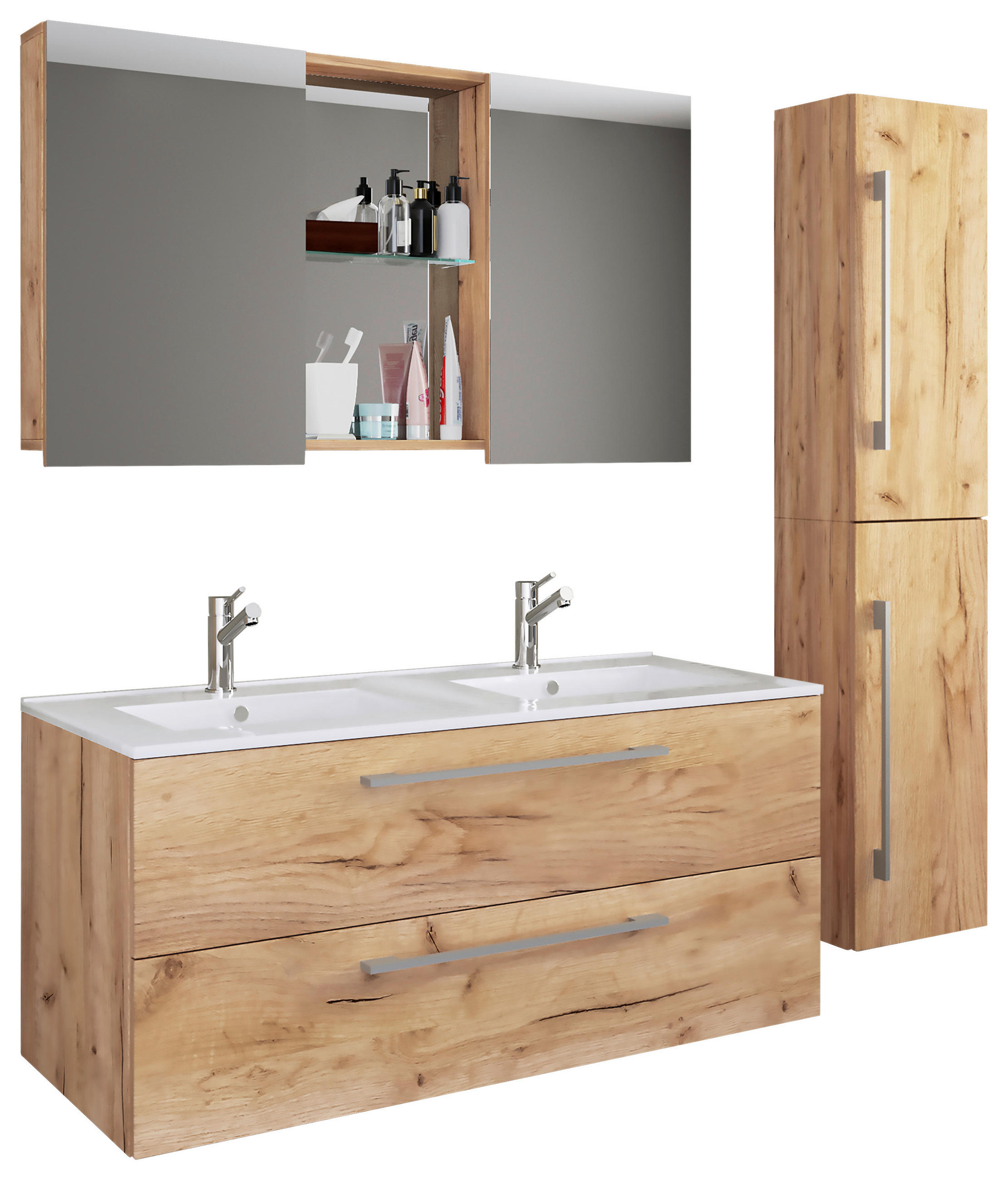 BADEZIMMER 4-teilig  in 145 cm  - Honigeiche/Alufarben, MODERN, Keramik/Holzwerkstoff (145cm) - MID.YOU