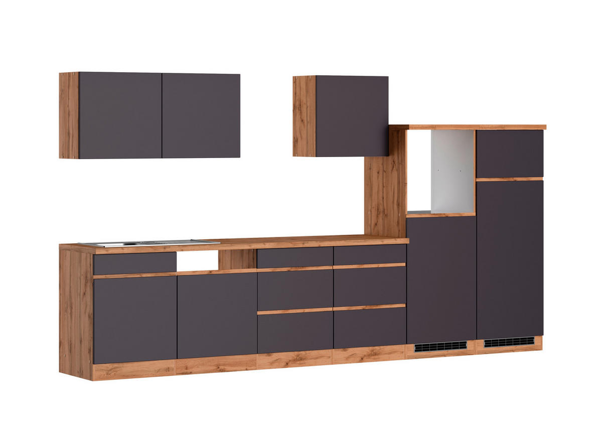 KÜCHENLEERBLOCK 360 cm   in Grau, Eiche Wotan  - Eiche Wotan/Grau, Design, Holzwerkstoff (360cm) - Held