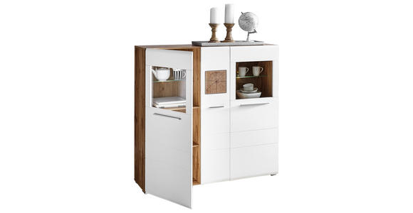 HIGHBOARD 140/135/37 cm - Chromfarben/Eichefarben, KONVENTIONELL, Glas/Holz (140/135/37cm) - Hom`in