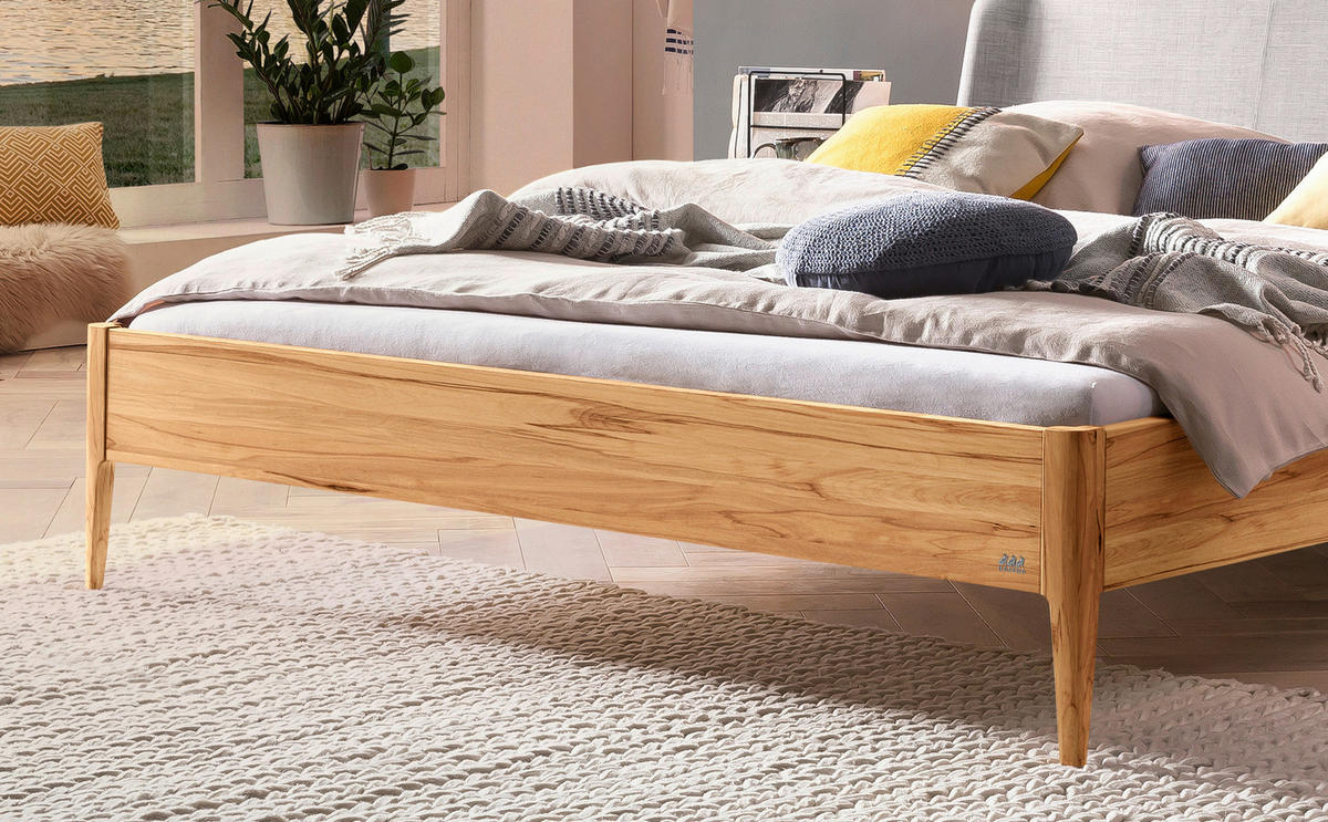 BETT 140/200 cm  in Buchefarben, Hellgrau   - Buchefarben/Hellgrau, Modern, Holz/Textil (140/200cm) - Hasena