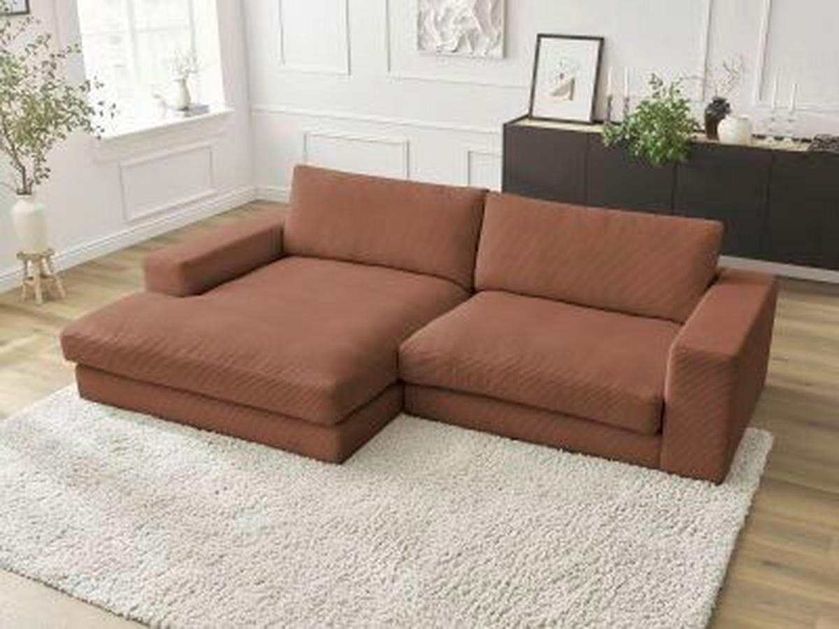 ECKSOFA  LEONARD Orange Cord  - Schwarz/Orange, MODERN, Kunststoff/Textil (159/234cm)