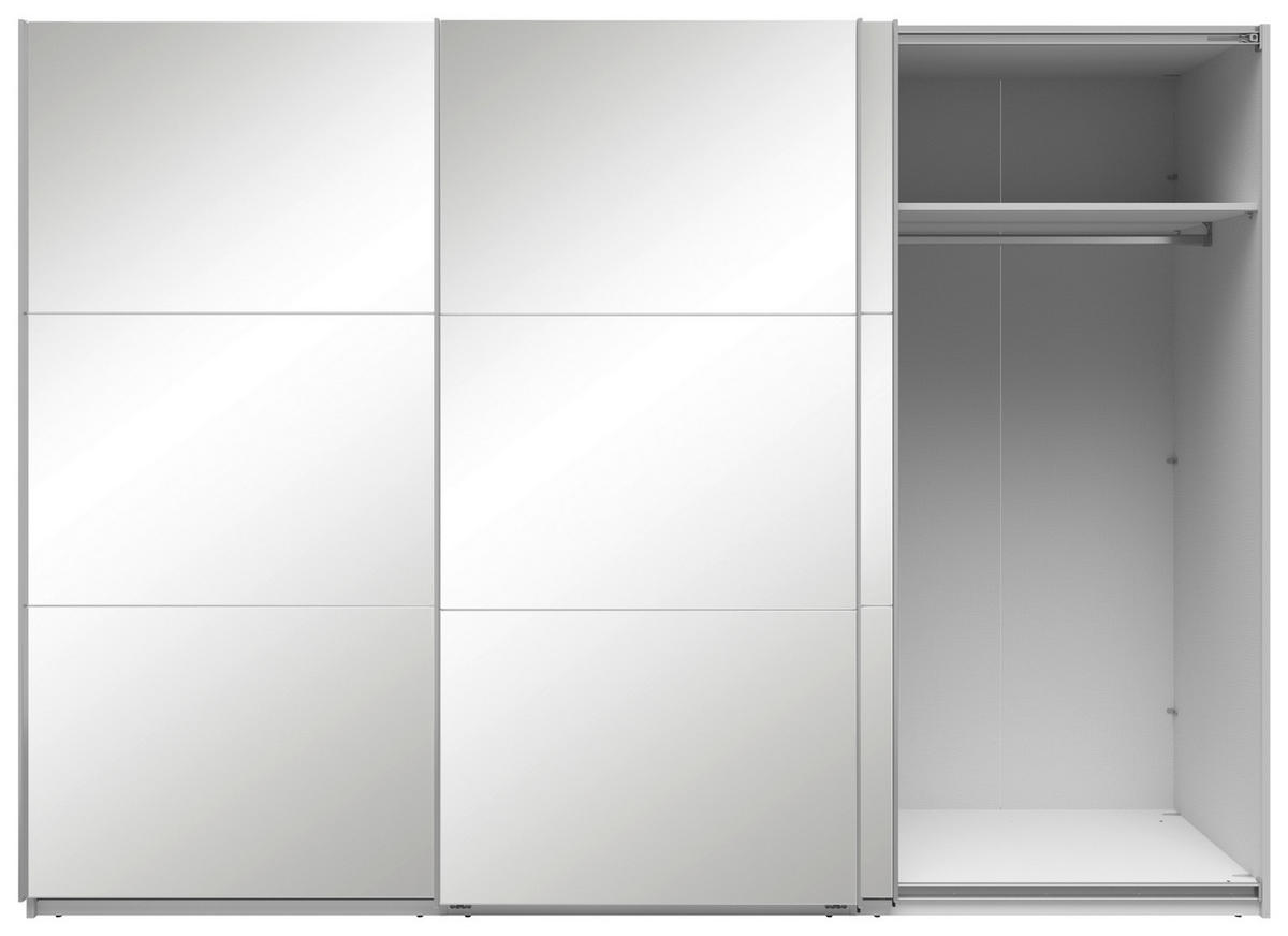 SCHWEBETÜRENSCHRANK 300/216/64 cm 3-türig Weiß  - Silberfarben/Weiß, Basics, Glas/Holzwerkstoff (300/216/64cm) - Boxxx
