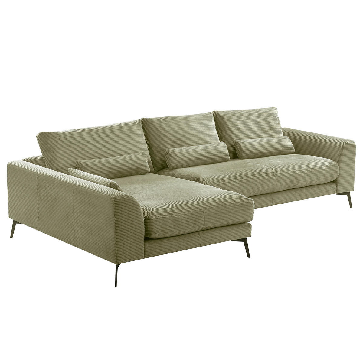 ECKSOFA  in Cord Olivgrün Nierenkissen, Rückenkissen  172/313 cm  - Schwarz/Olivgrün, Design, Textil/Metall (172/313cm) - P & B