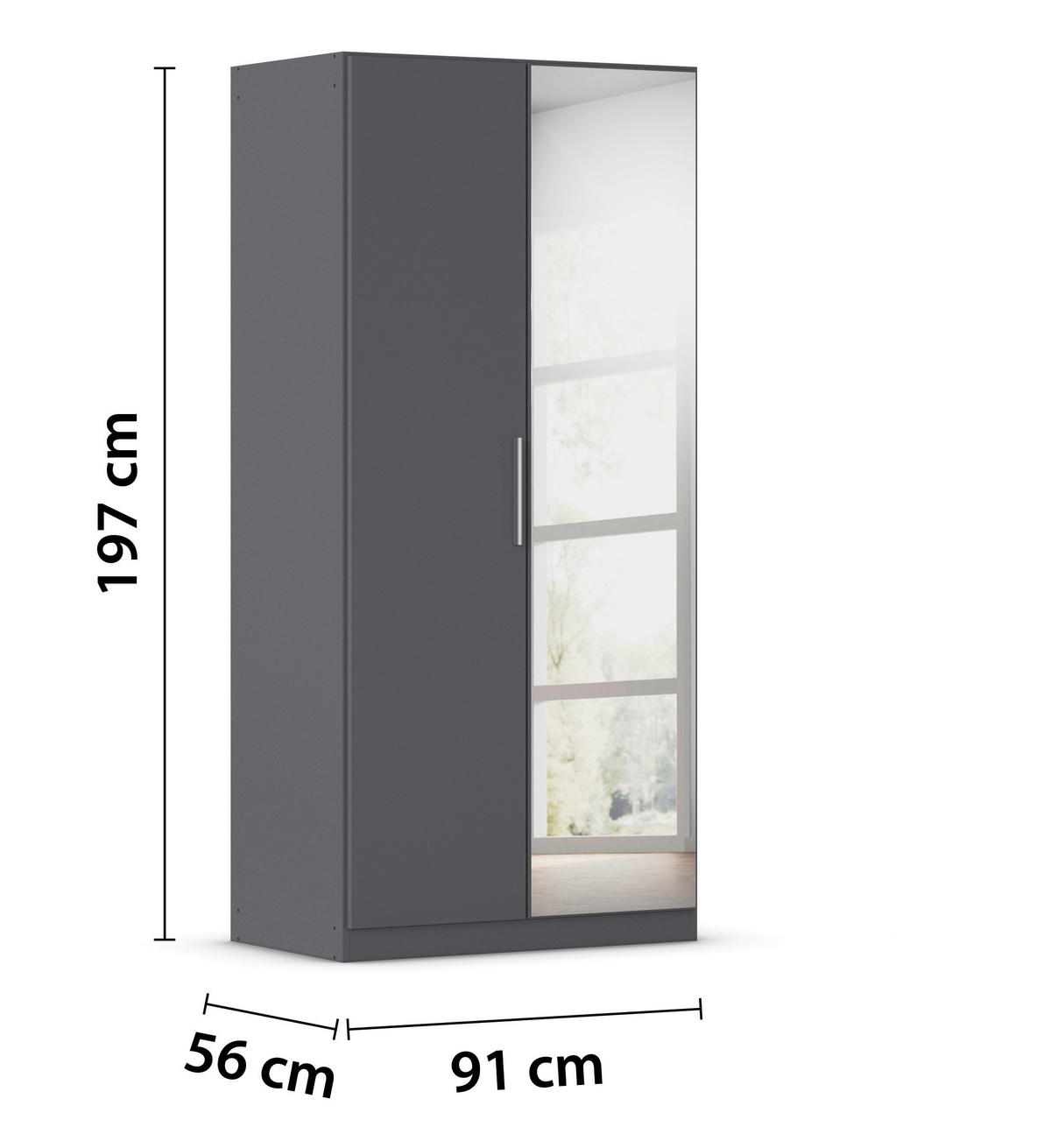 DREHTÜRENSCHRANK 91/197/54 cm,  in Grau, 2-türig  - Alufarben/Grau, KONVENTIONELL, Glas/Holzwerkstoff (91/197/54cm) - home24