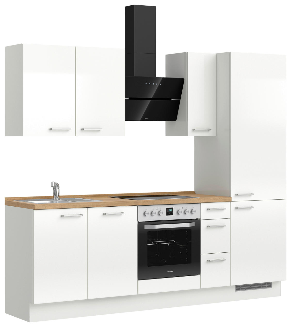 KÜCHENLEERBLOCK 240 cm   in Eichefarben, Weiß Hochglanz  - Edelstahlfarben/Eichefarben, MODERN, Holzwerkstoff/Metall (240cm) - Nobilia