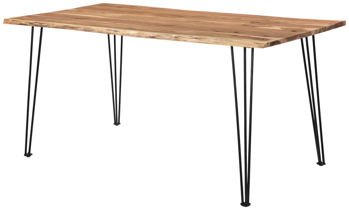 ESSTISCH Akazie Hartholz rechteckig Schwarz, Akaziefarben  - Schwarz/Akaziefarben, Design, Holz/Metall (180/90/76cm) - Linea Natura