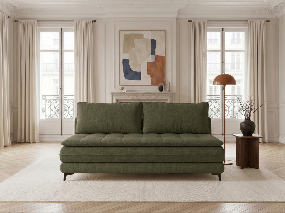 SCHLAFSOFA Chenille Dunkelgrün  inkl. Bettkasten, Schlaffunktion, Topper  - Dunkelgrün/Schwarz, Design, Textil/Metall (200/95/92cm) - Stylife