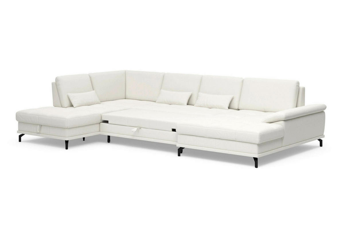 WOHNLANDSCHAFT COSTELLO E Weiß Echtleder  - Schwarz/Weiß, Basics, Leder/Metall (223/363/176cm) - Sit & More