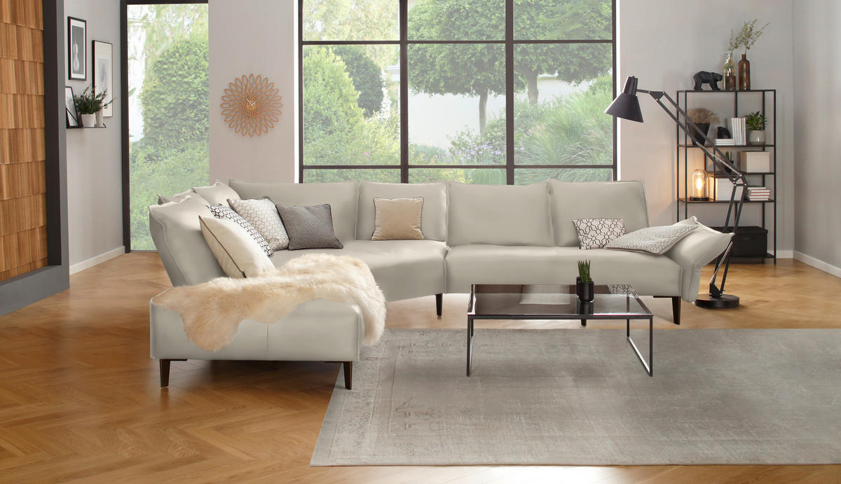 ECKSOFA Echtleder Hellgrau  - Hellgrau/Schwarz, Design, Leder/Metall (272/340cm) - W.Schillig