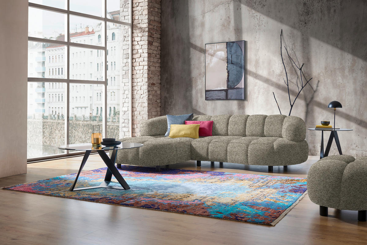 ECKSOFA Hellbraun Webstoff  - Hellbraun/Schwarz, Design, Holz/Textil (183/284cm) - Welnova