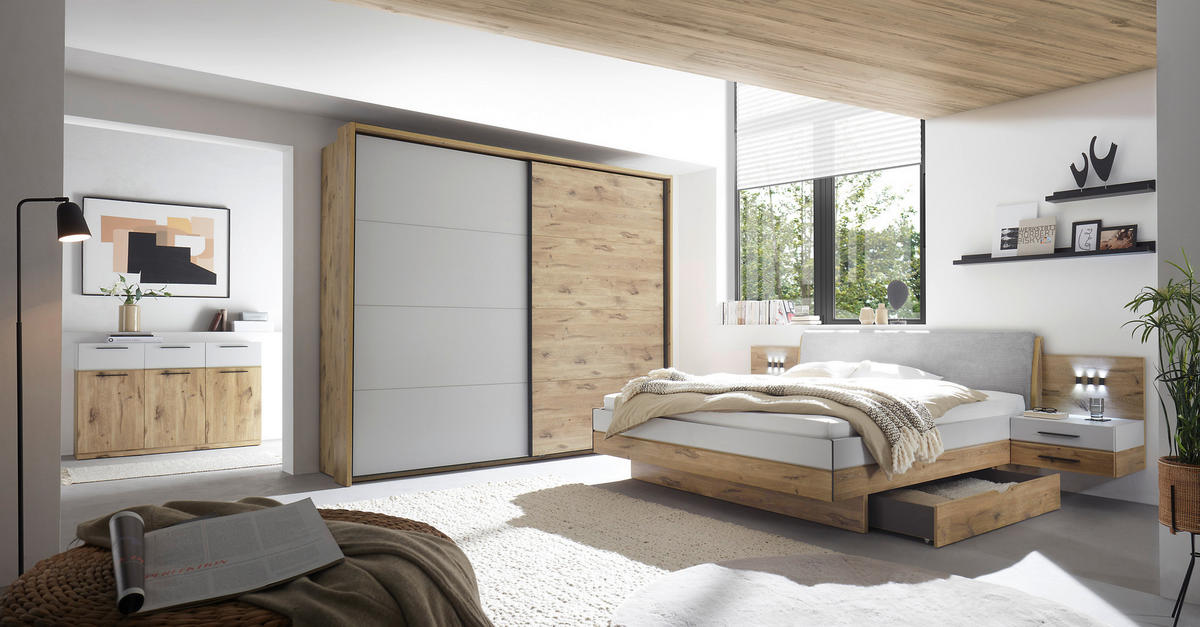 BETTANLAGE 180/200 cm  in Eichefarben, Hellgrau   - Eichefarben/Hellgrau, Modern, Holzwerkstoff (180/200cm) - Venda