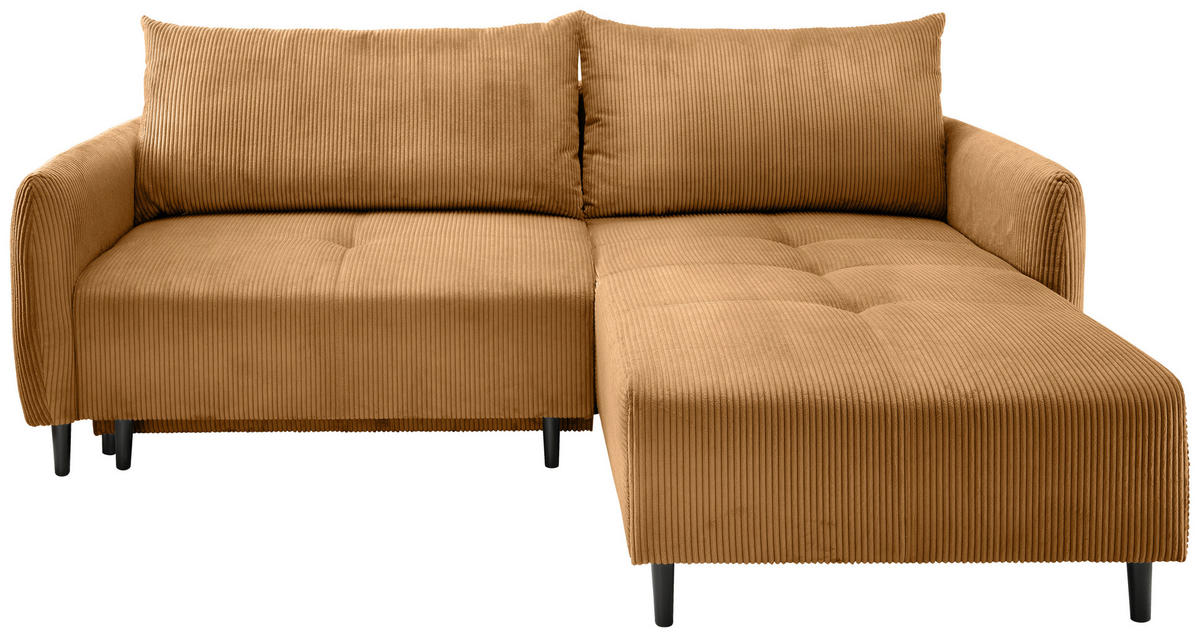 ECKSCHLAFSOFA in Cord Goldfarben  - Goldfarben/Schwarz, Basics, Holz/Textil (238/174cm) - Livetastic