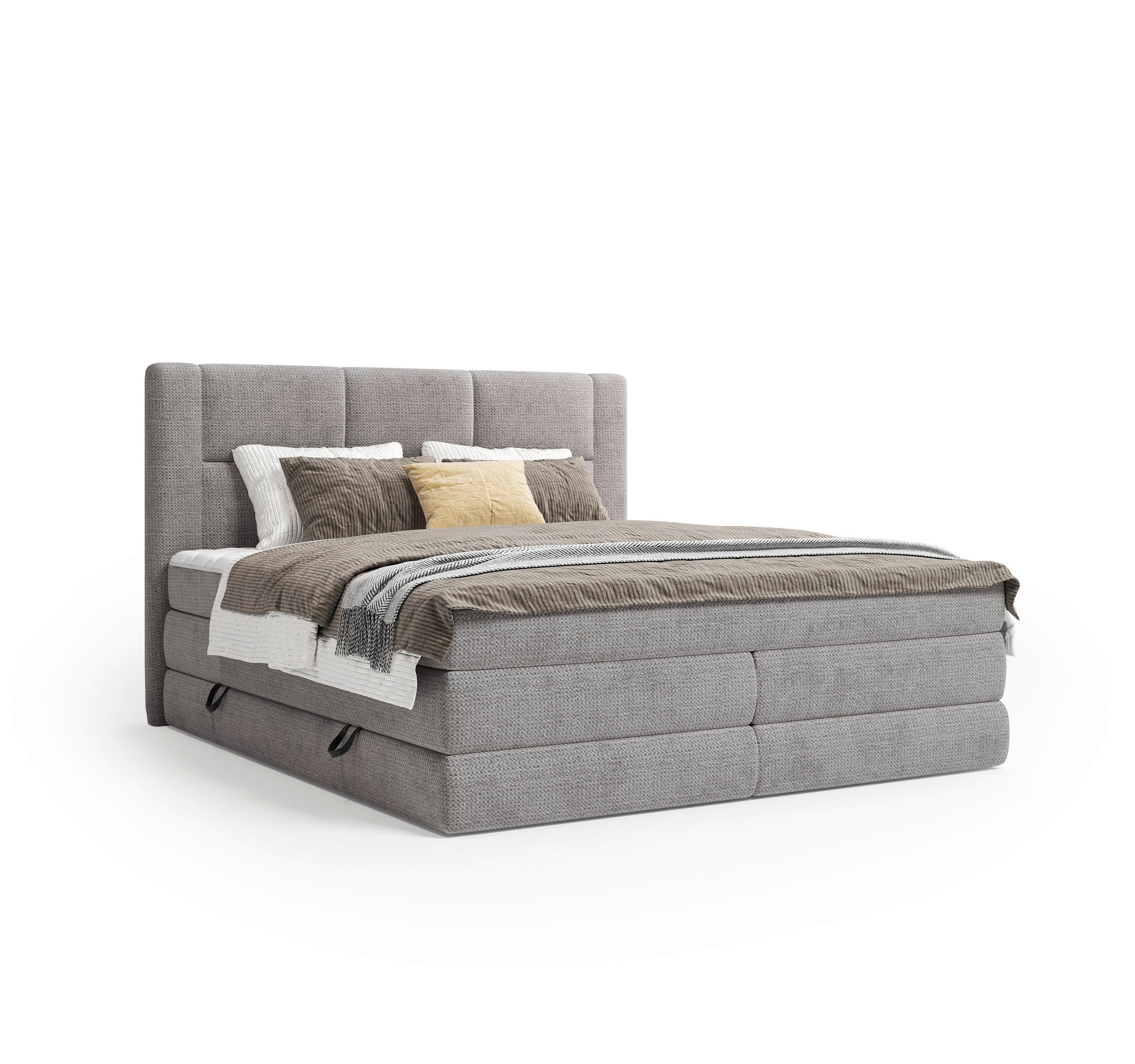BOXSPRINGBETT 180/200 cm,  in Taupe, gepolstertes Kopfteil, Bettkasten, Topper, Wendematratze mit unterschiedlichen Härtegraden, H2 + H3 = mittel + fest  - Taupe/Schwarz, Design, Kunststoff/Textil (180/200cm) - Esposa