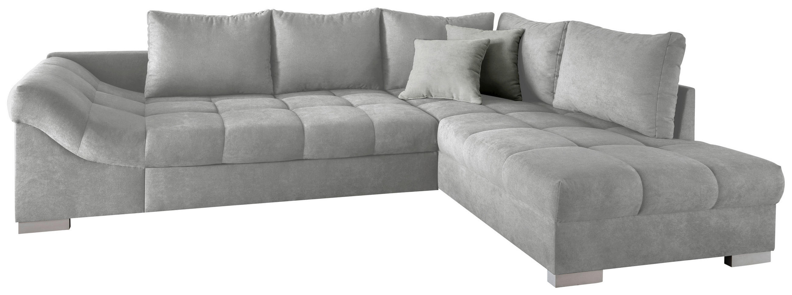 ECKSCHLAFSOFA  in Mikrofaser Hellgrau  - Silberfarben/Hellgrau, Design, Holz/Textil (298/202cm) - P & B