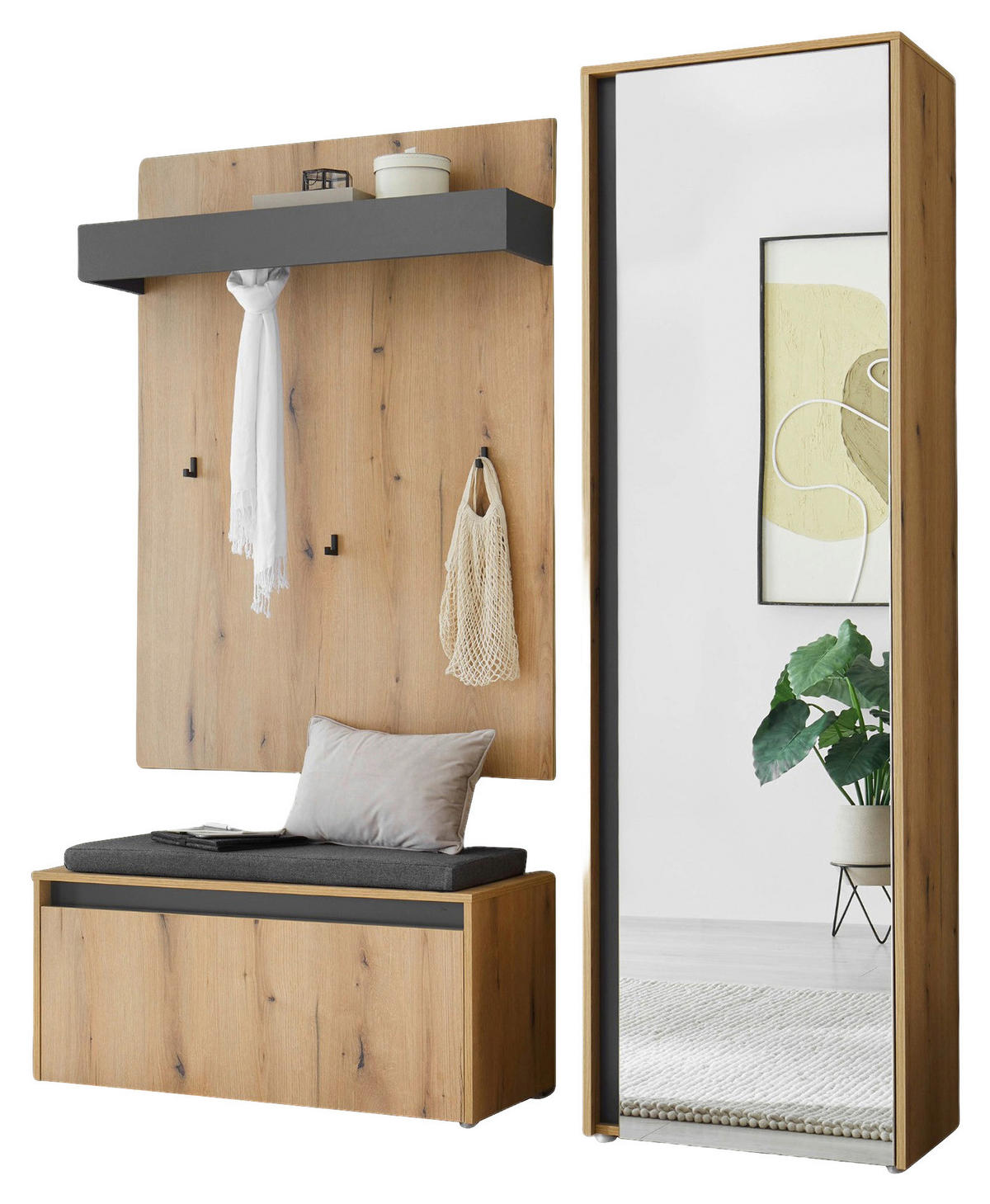 GARDEROBE 4-teilig  in 170/200/40 cm  - Eichefarben/Anthrazit, Design, Holzwerkstoff/Textil (170/200/40cm) - Modante