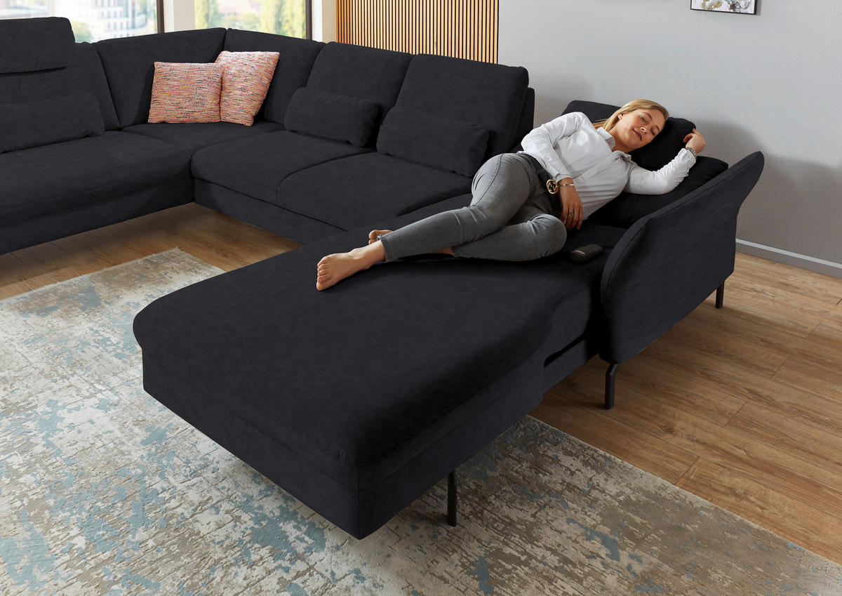 WOHNLANDSCHAFT in Velours Anthrazit  - Anthrazit/Schwarz, Design, Textil/Metall (220/335/179cm) - Beldomo System