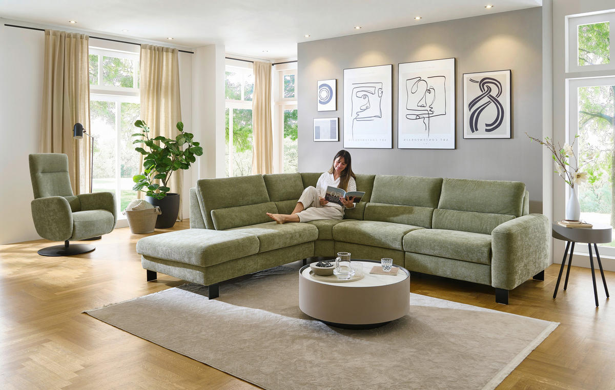 ECKSOFA Olivgrün Chenille  - Schwarz/Olivgrün, Design, Textil/Metall (248/285cm) - Beldomo Comfort