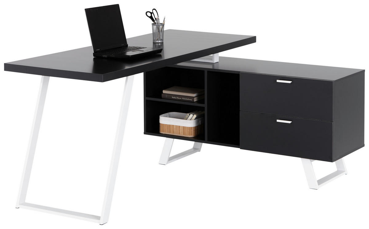 ECKSCHREIBTISCH 150/60/75 cm  in Grau, Weiß  - Weiß/Grau, MODERN, Holzwerkstoff/Metall (150/60/75cm) - MID.YOU