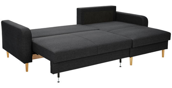 ECKSOFA in Flachgewebe Schwarz  - Eiche Wotan/Schwarz, KONVENTIONELL, Holz/Textil (255/157cm) - Carryhome