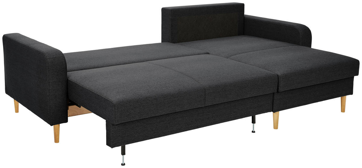 ECKSOFA in Flachgewebe Schwarz  - Eiche Wotan/Schwarz, Konventionell, Holz/Textil (255/157cm) - Carryhome