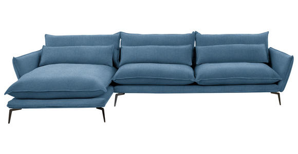 ECKSOFA  in Webstoff Blau  165/338 cm  - Blau/Schwarz, Design, Textil/Metall (165/338cm) - Hom`in