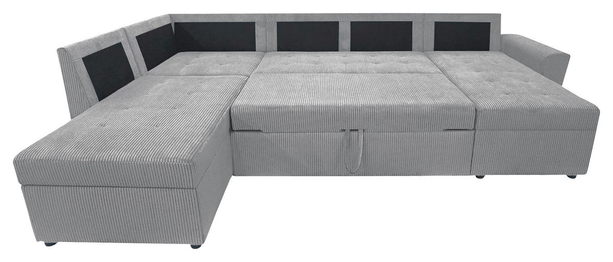 WOHNLANDSCHAFT in Cord Hellgrau  - Hellgrau/Schwarz, Design, Kunststoff/Textil (212/297/155cm) - MID.YOU