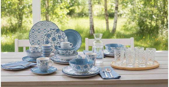 KOMBISERVICE 30-teilig  - Blau/Weiß, LIFESTYLE, Keramik - Novel