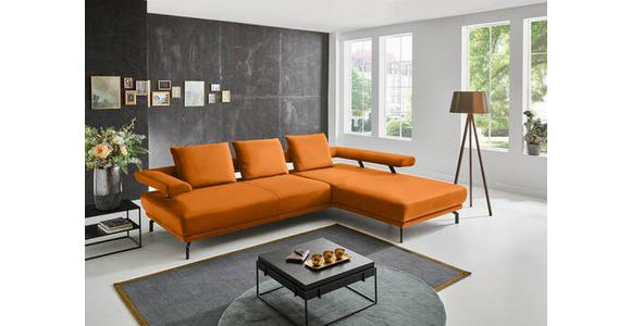 ECKSOFA in Echtleder Orange 305/224 cm - Schwarz/Orange, Design, Leder/Metall (305/224cm) - Dieter Knoll