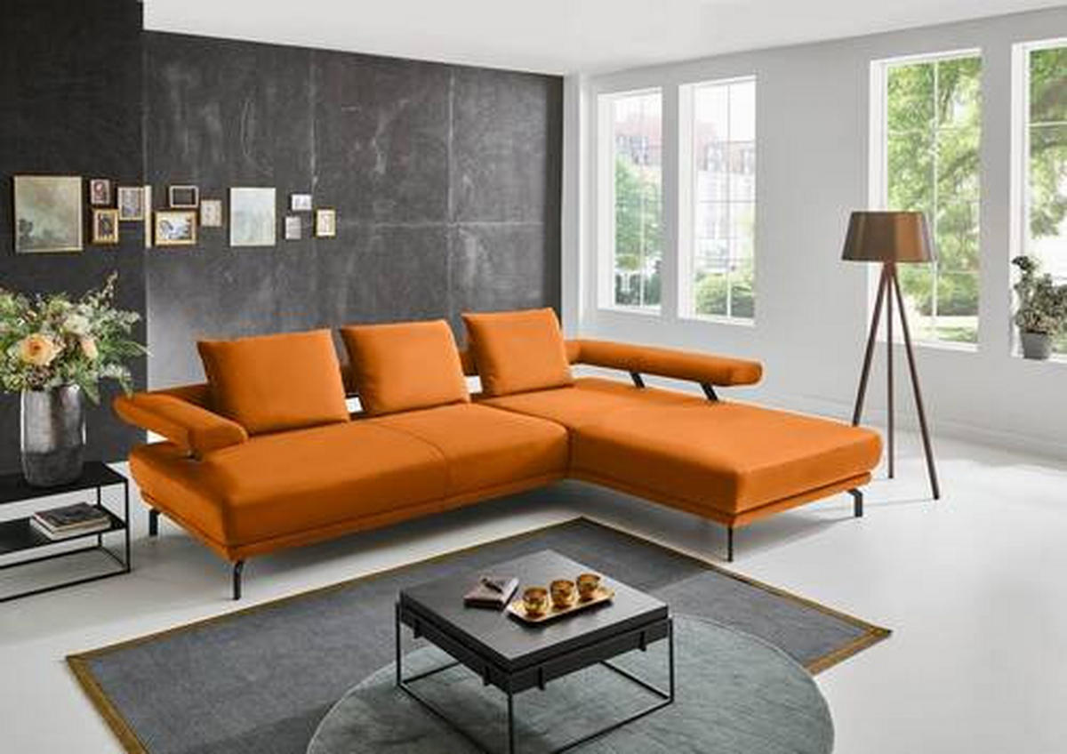 ECKSOFA in Echtleder Orange  - Schwarz/Orange, Design, Leder/Metall (305/224cm) - Dieter Knoll