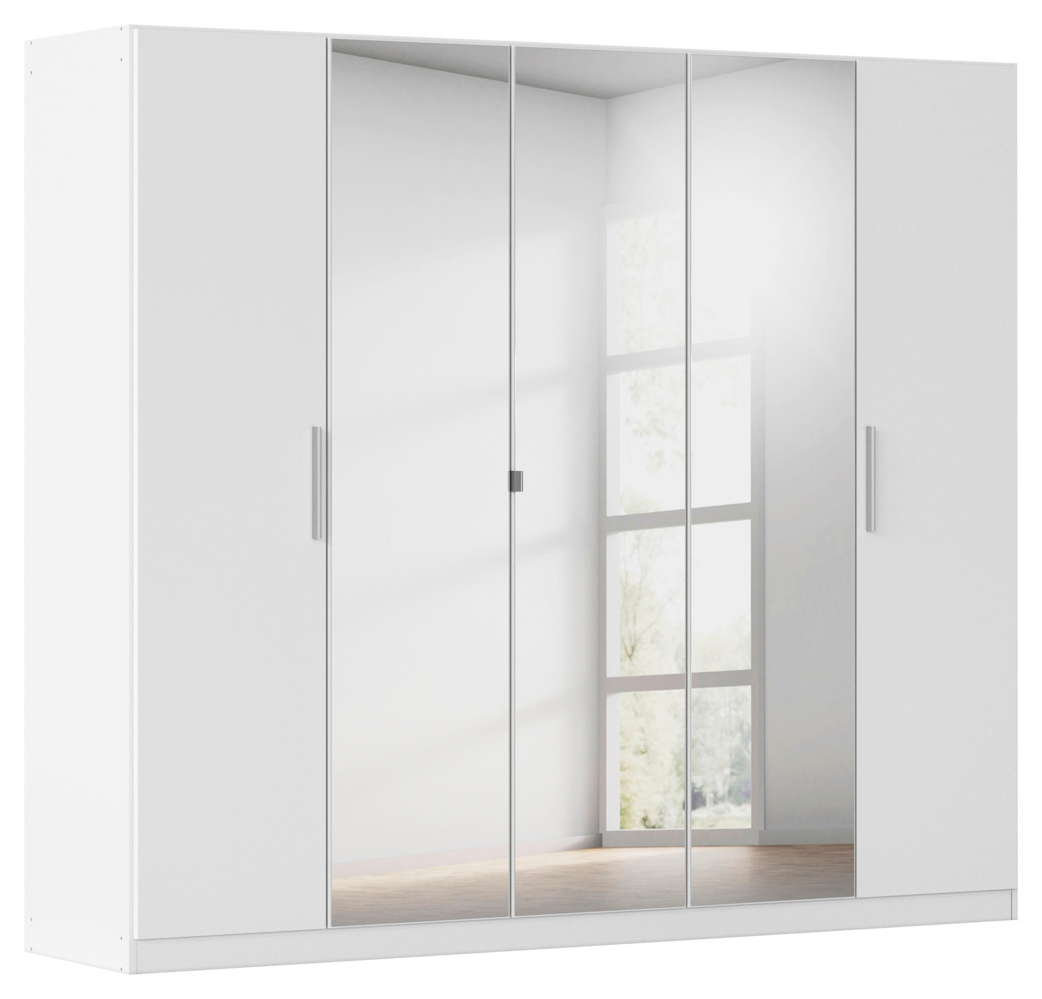 DREHTÜRENSCHRANK 226/197/54 cm,  in Weiß, 5-türig  - Alufarben/Weiß, KONVENTIONELL, Glas/Holzwerkstoff (226/197/54cm) - home24