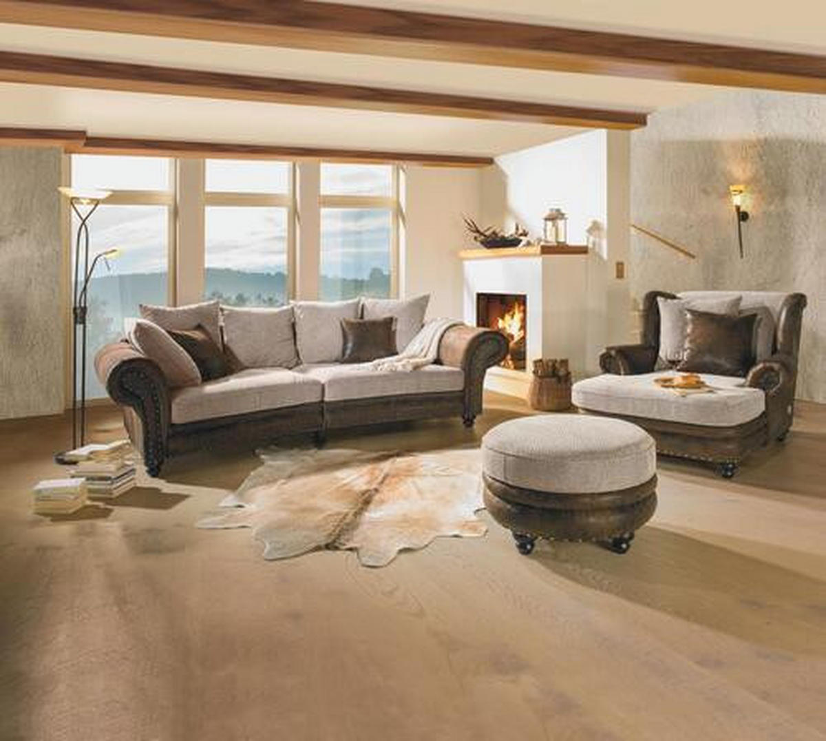 MEGA SOFA braon, bež  - braon/bež, Romantično / Seoski, tekstil/drvo (276/81/140cm) - Landscape