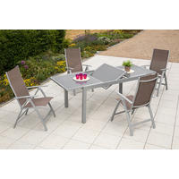 GARTENSET 5-teilig Aluminium ,[ ]}5-teilig  - Taupe/Silberfarben, KONVENTIONELL, Glas/Textil - Gardenson
