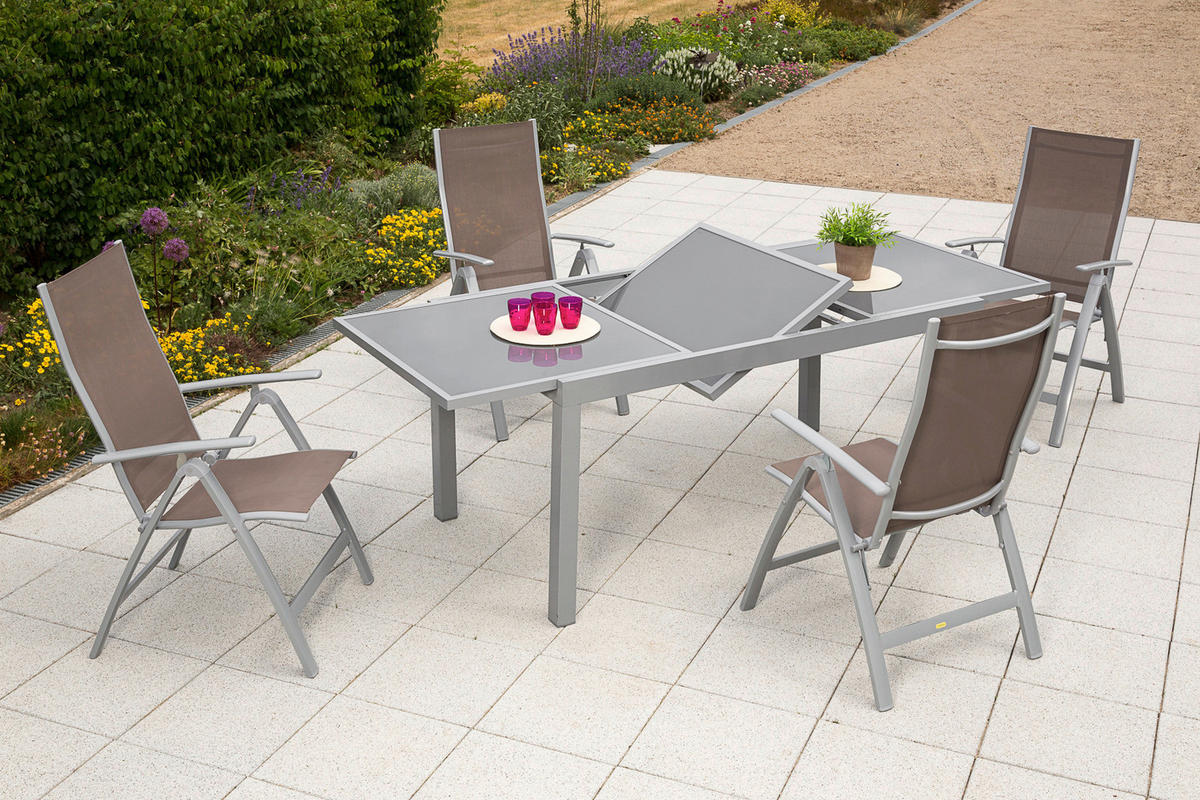 GARTENSET 5-teilig Aluminium ,[ ]}5-teilig  - Taupe/Silberfarben, KONVENTIONELL, Glas/Textil - Gardenson